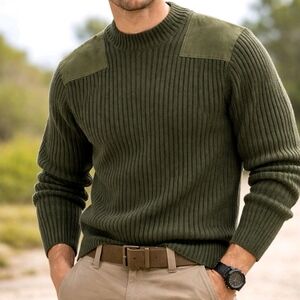 Vintage Olive Green Men's Sweater Marine Needed Wool 42